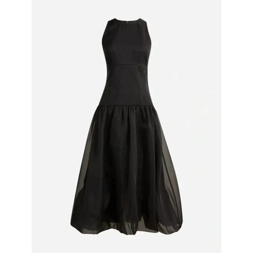 J.Crew Collection Bubble Skirt Drop Waist Dress In Black Organza Size 8 NWT